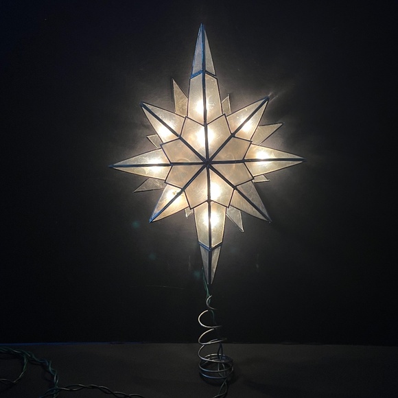 VTG 80s Kurt Adler Capiz Tree Topper Electrified Double Silver/White North Star - Picture 12 of 12